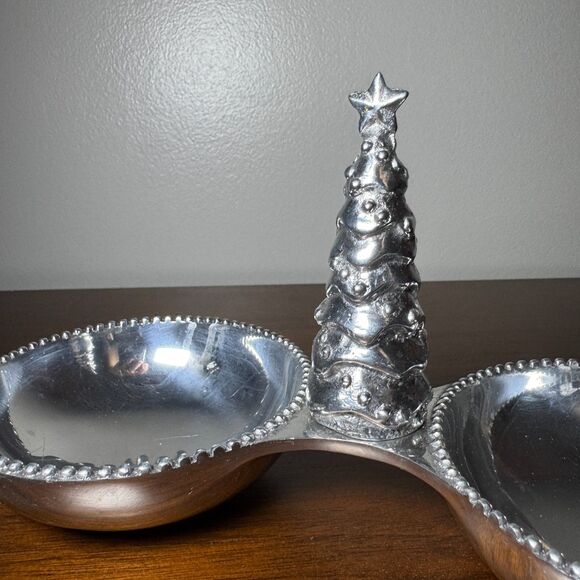 Vintage Mariposa Christmas Tree Double Bowl Serving Dish - Picture 11 of 12